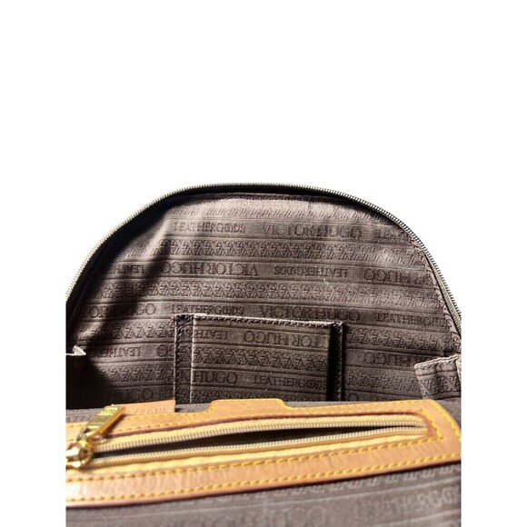 Victor Hugo Womens Backpack Brown Medium Brown Casual Travel Monogram Logo Chic - Picture 8 of 8